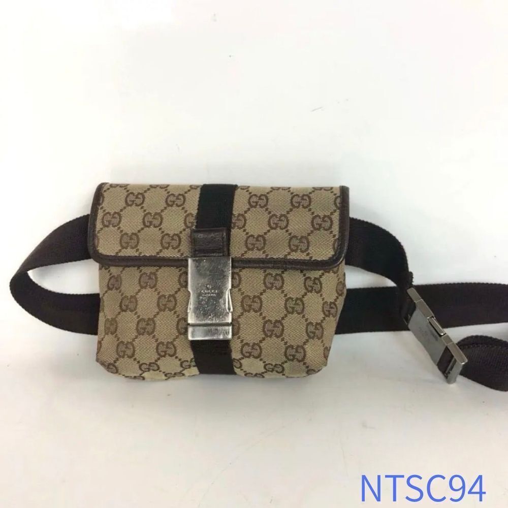 Gucci GG Canvas Waist Bag Body Shoulder Clutch Crossbody Beige Brown